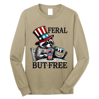 Feral But Free Patriotic Raccoon Funny Usa Long Sleeve Shirt