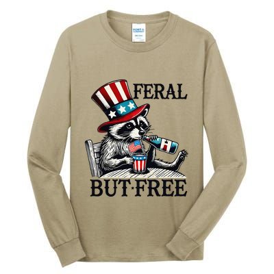 Feral But Free Patriotic Raccoon Funny Usa Tall Long Sleeve T-Shirt
