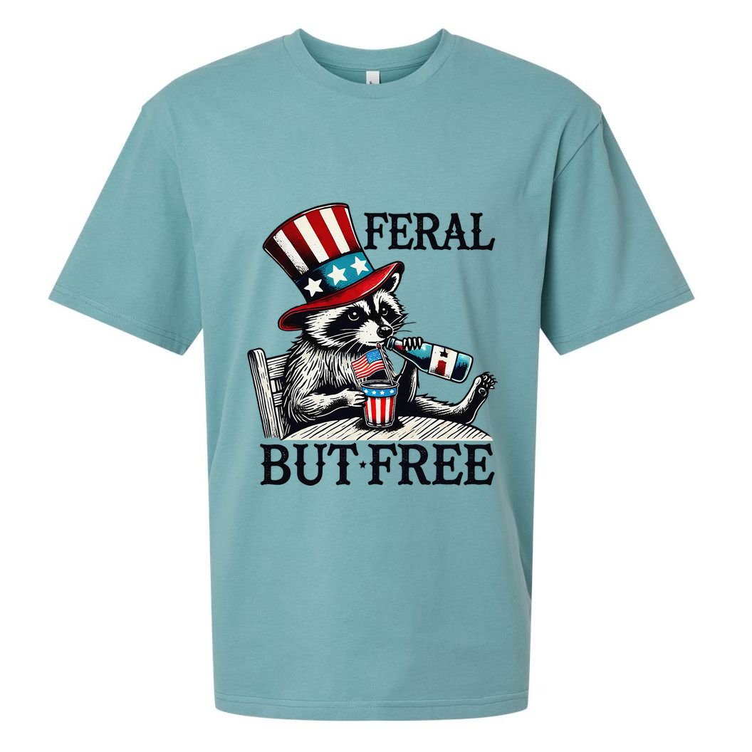 Feral But Free Patriotic Raccoon Funny Usa Sueded Cloud Jersey T-Shirt