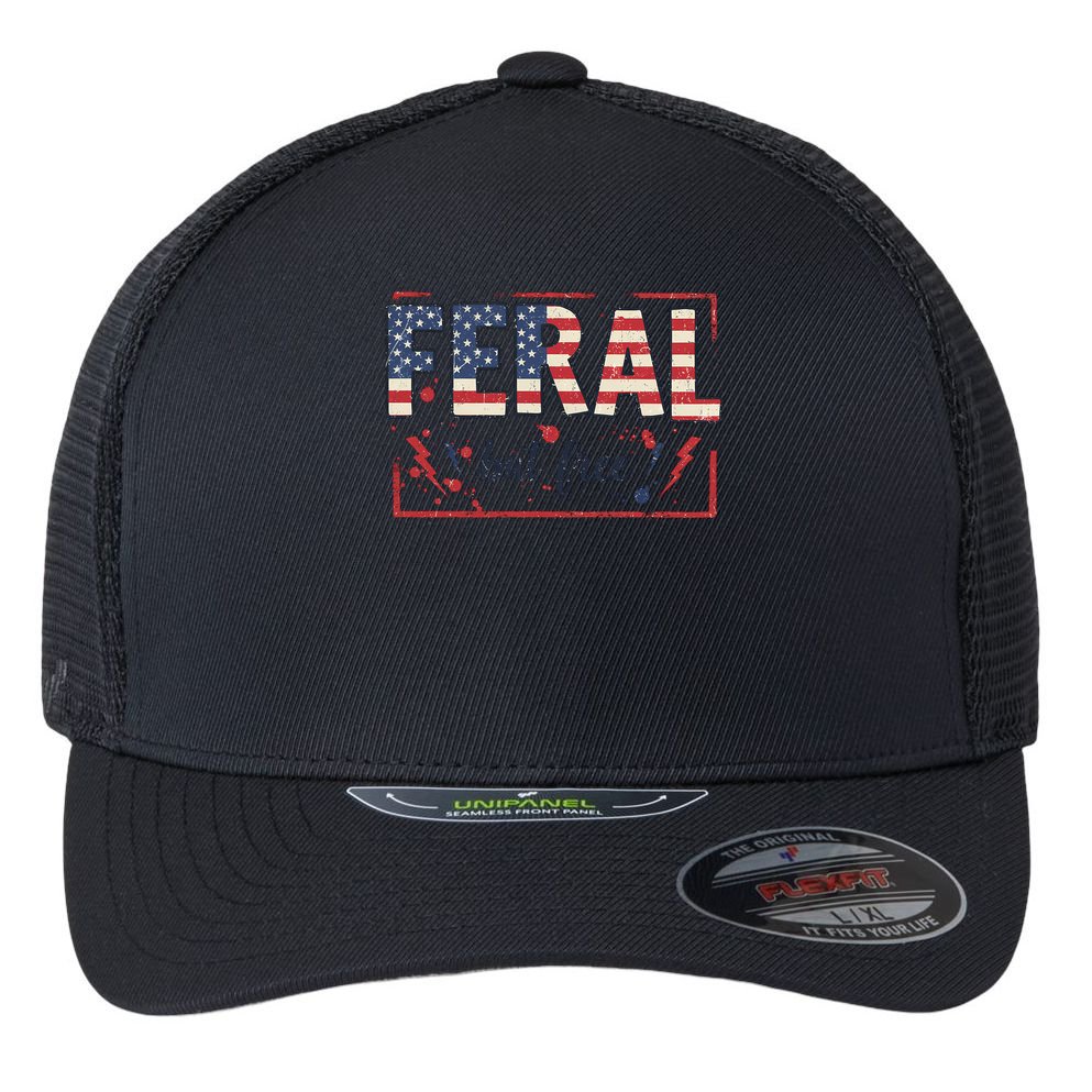 Feral but free america flag Flexfit Unipanel Trucker Cap