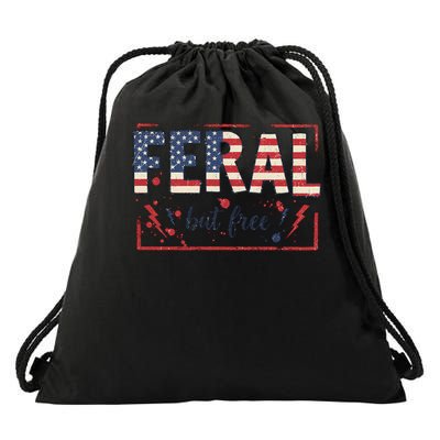 Feral but free america flag Drawstring Bag