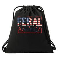 Feral but free america flag Drawstring Bag