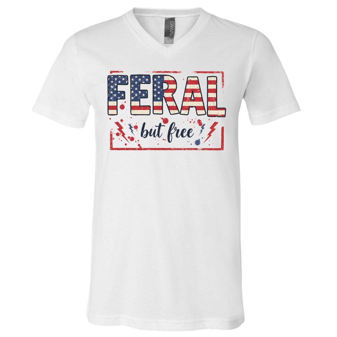 Feral but free america flag V-Neck T-Shirt