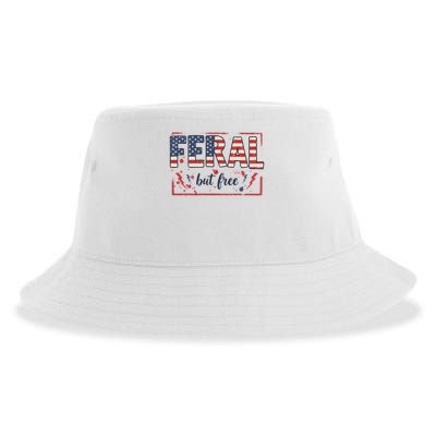 Feral but free america flag Sustainable Bucket Hat
