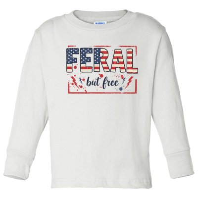 Feral but free america flag Toddler Long Sleeve Shirt