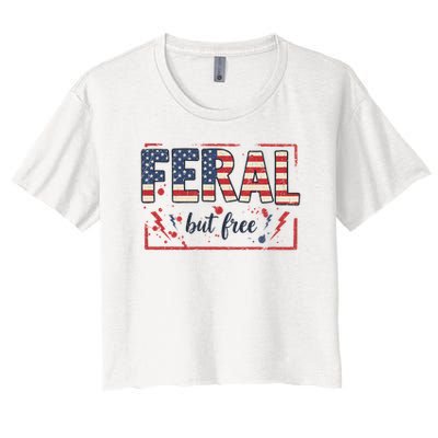 Feral but free america flag Women's Crop Top Tee