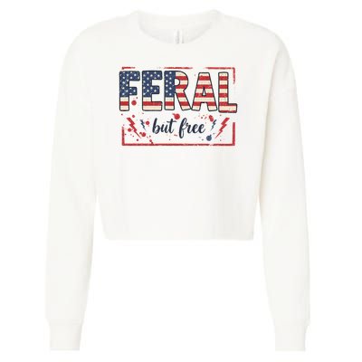 Feral but free america flag Cropped Pullover Crew