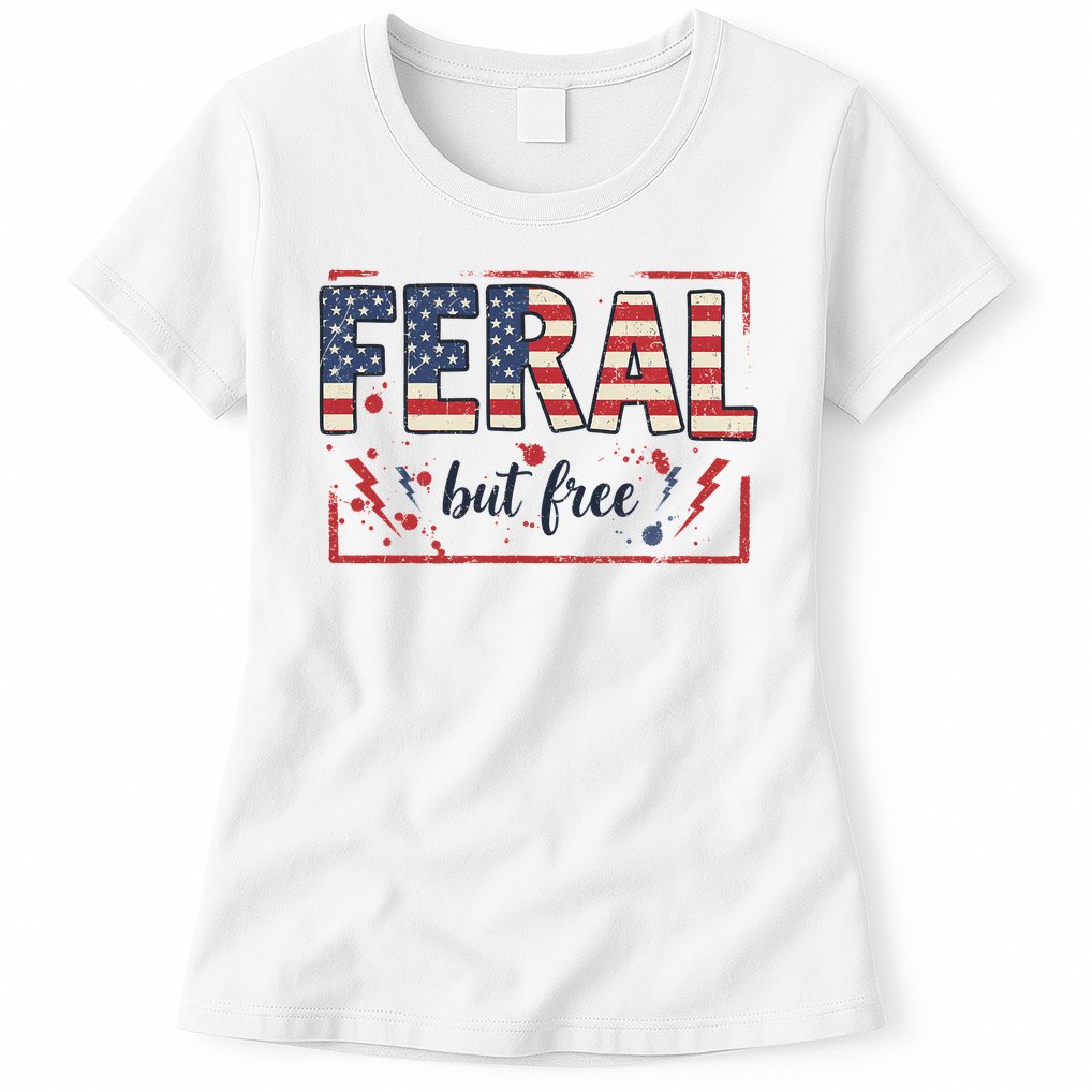 Feral but free america flag Womens T-Shirt