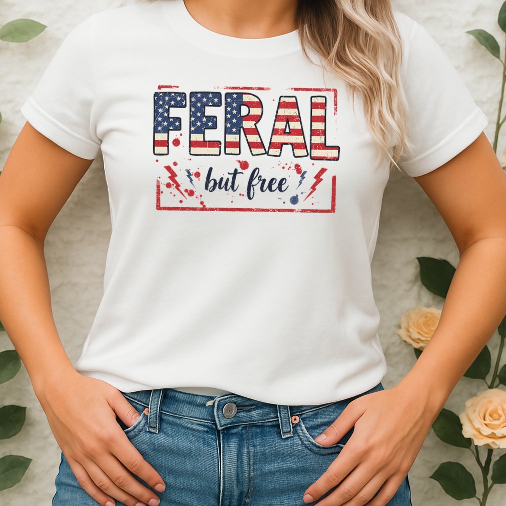 Feral but free america flag Womens T-Shirt
