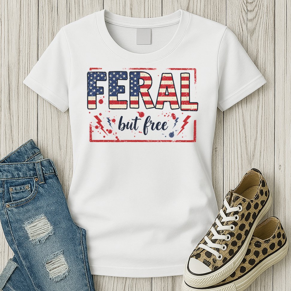 Feral but free america flag Womens T-Shirt