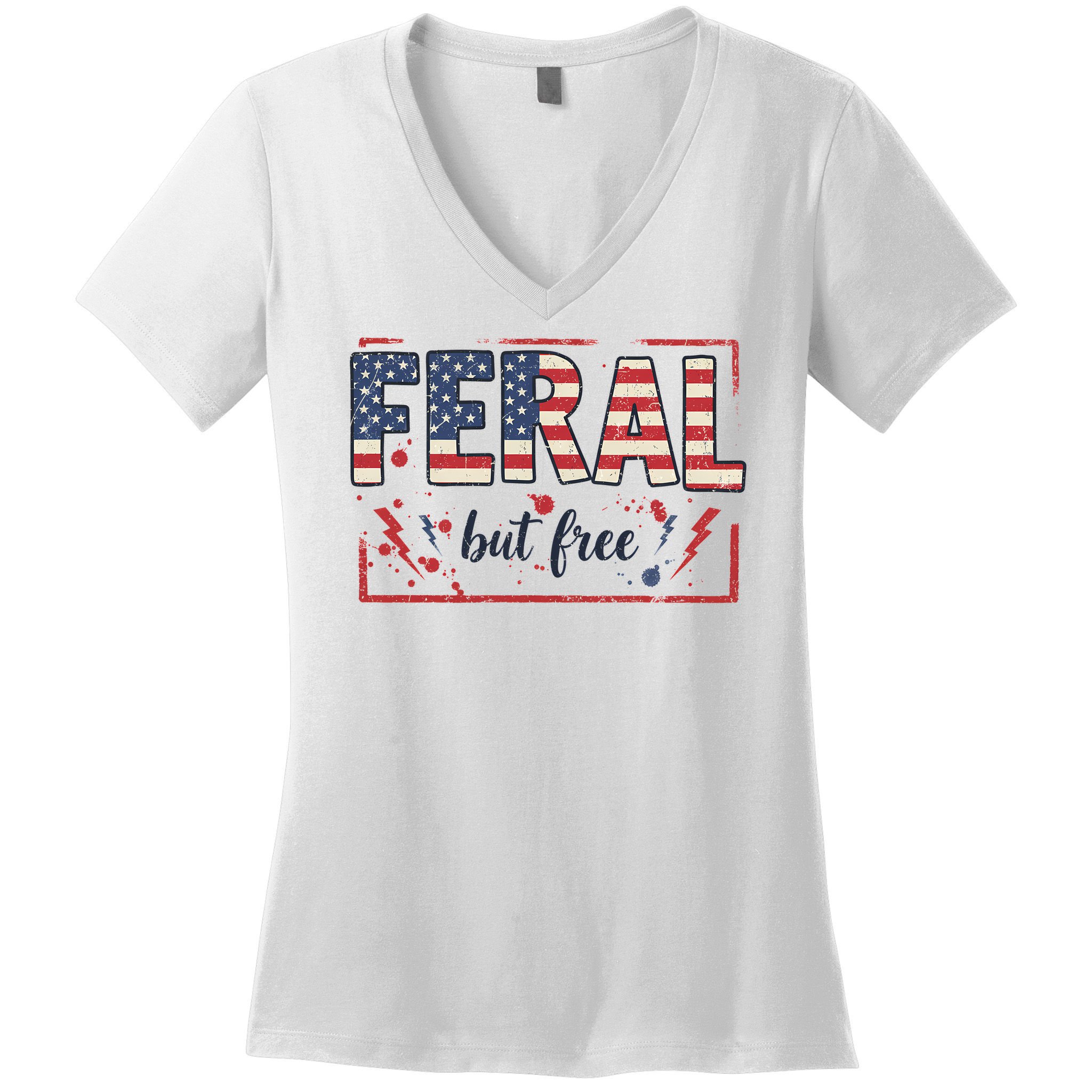 Feral but free america flag Women's V-Neck T-Shirt