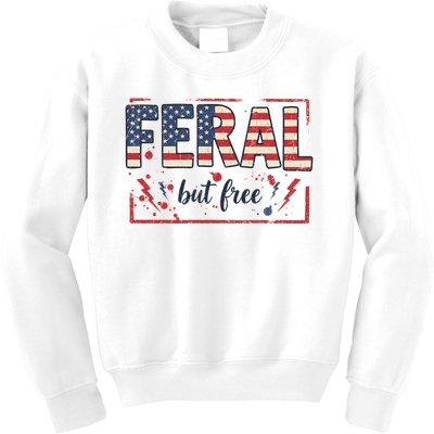 Feral but free america flag Kids Sweatshirt
