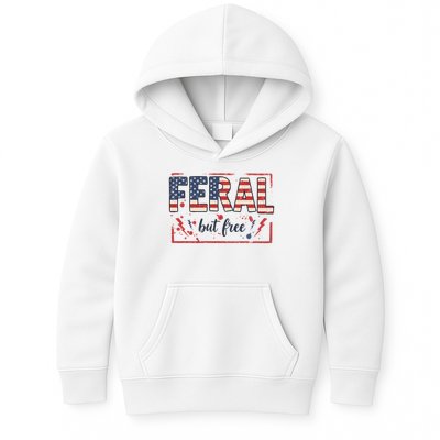 Feral but free america flag Kids Hoodie