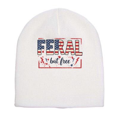 Feral but free america flag Short Acrylic Beanie