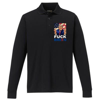 Fuck Biden Funny Trump Middle Finger Performance Long Sleeve Polo