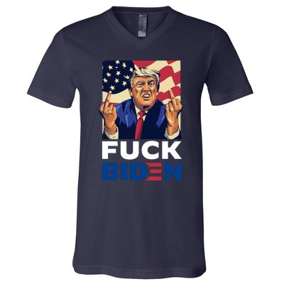 Fuck Biden Funny Trump Middle Finger V-Neck T-Shirt