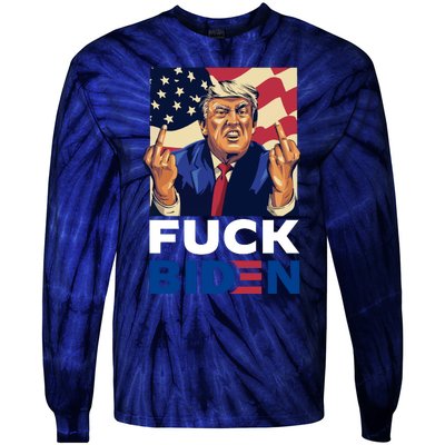 Fuck Biden Funny Trump Middle Finger Tie-Dye Long Sleeve Shirt