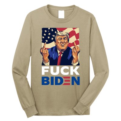 Fuck Biden Funny Trump Middle Finger Long Sleeve Shirt