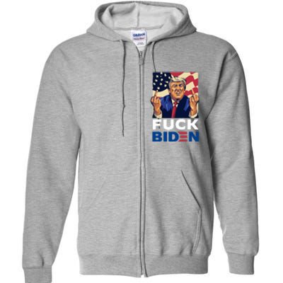 Fuck Biden Funny Trump Middle Finger Full Zip Hoodie