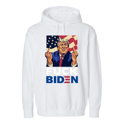 Fuck Biden Funny Trump Middle Finger Garment-Dyed Fleece Hoodie