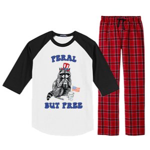 Feral But Free Funny 4th Of July Raccoon Independence Day Raglan Sleeve Pajama Set