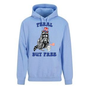 Feral But Free Funny 4th Of July Raccoon Independence Day Unisex Surf Hoodie