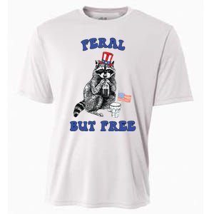 Feral But Free Funny 4th Of July Raccoon Independence Day Cooling Performance Crew T-Shirt