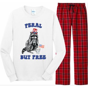 Feral But Free Funny 4th Of July Raccoon Independence Day Long Sleeve Pajama Set