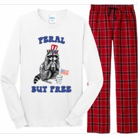 Feral But Free Funny 4th Of July Raccoon Independence Day Long Sleeve Pajama Set