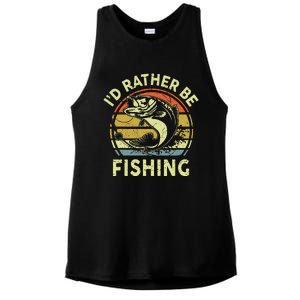 Funny Bass Fish Dad Id Rather Fishing Ladies PosiCharge Tri-Blend Wicking Tank