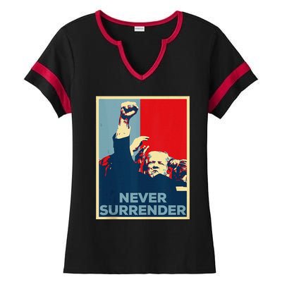 Fist Bump Fight Trump Poster Trump 2024 Never Surrender Ladies Halftime Notch Neck Tee