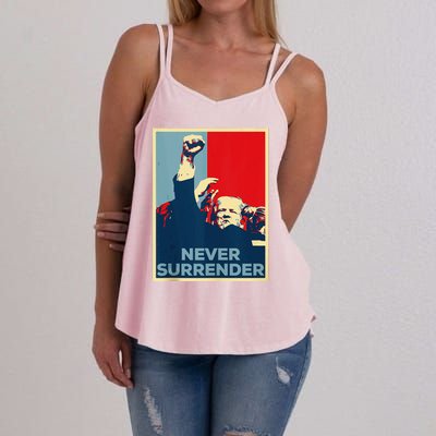 Fist Bump Fight Trump Poster Trump 2024 Never Surrender Women's Strappy Tank