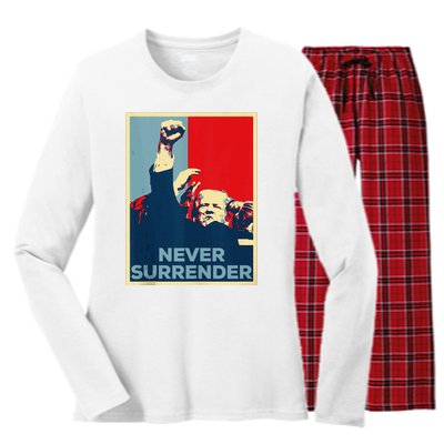 Fist Bump Fight Trump Poster Trump 2024 Never Surrender Women's Long Sleeve Flannel Pajama Set 