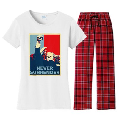 Fist Bump Fight Trump Poster Trump 2024 Never Surrender Women's Flannel Pajama Set