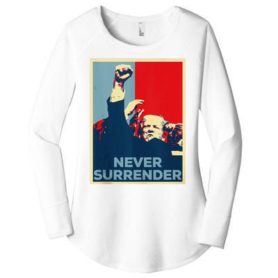 Fist Bump Fight Trump Poster Trump 2024 Never Surrender Women's Perfect Tri Tunic Long Sleeve Shirt