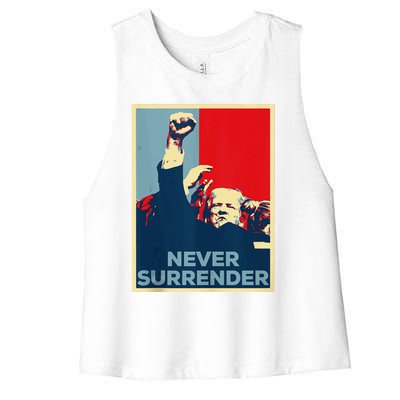 Fist Bump Fight Trump Poster Trump 2024 Never Surrender Women's Racerback Cropped Tank