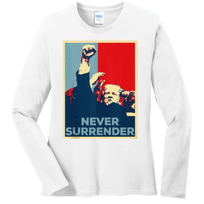 Fist Bump Fight Trump Poster Trump 2024 Never Surrender Ladies Long Sleeve Shirt