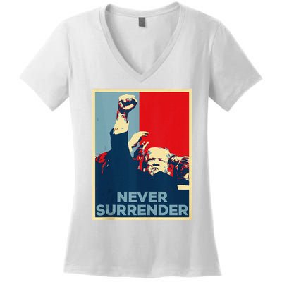 Fist Bump Fight Trump Poster Trump 2024 Never Surrender Women's V-Neck T-Shirt