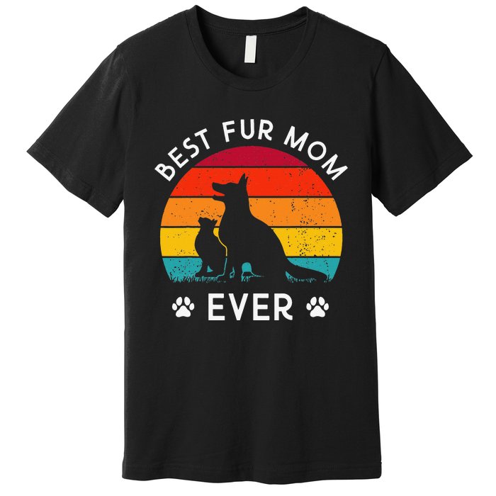 Funny Best Fur MOM Ever Vintage Retro Dog and Cat Owner Love Premium T-Shirt