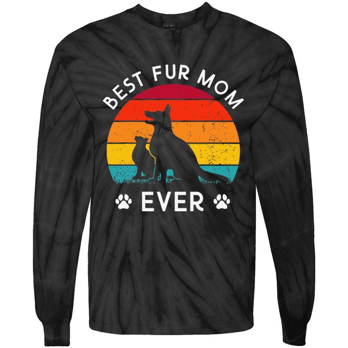 Funny Best Fur MOM Ever Vintage Retro Dog and Cat Owner Love Tie-Dye Long Sleeve Shirt