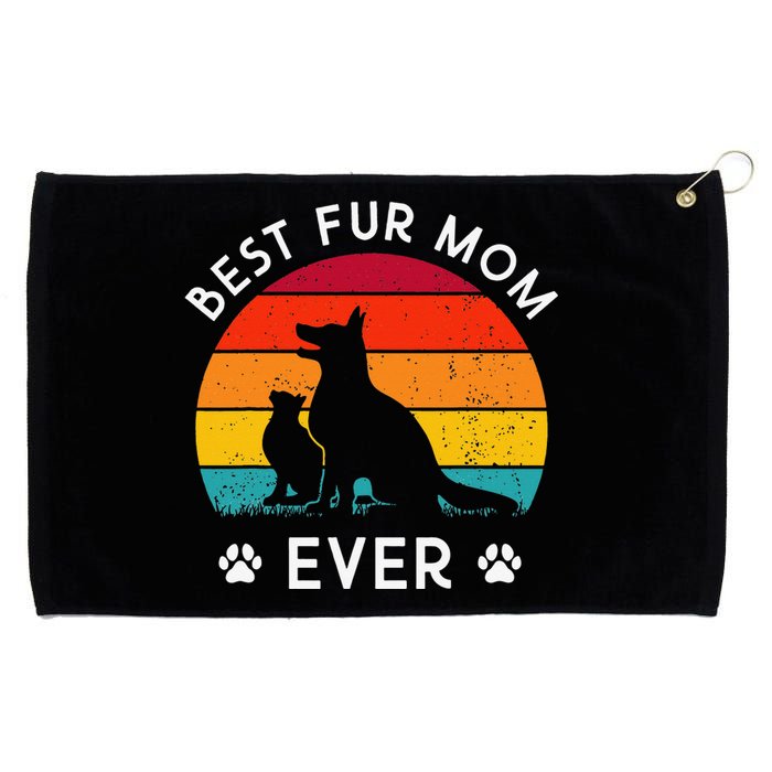 Funny Best Fur MOM Ever Vintage Retro Dog and Cat Owner Love Grommeted Golf Towel