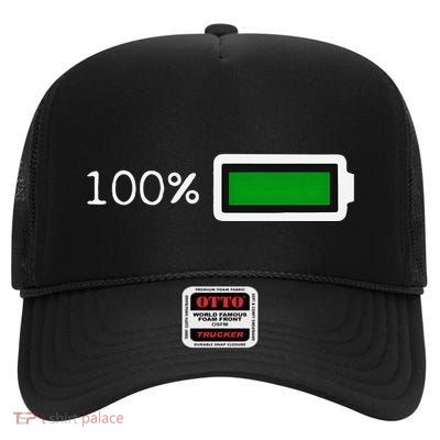 Full Battery Funny Halloween Costume Battery 100 Charged High Crown Mesh Back Trucker Hat
