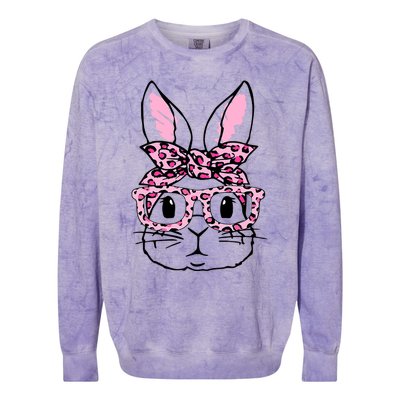 Funny Bunny Face Pink Leopard Glasses Happy Easter Day Great Gift Colorblast Crewneck Sweatshirt