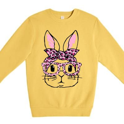 Funny Bunny Face Pink Leopard Glasses Happy Easter Day Great Gift Premium Crewneck Sweatshirt