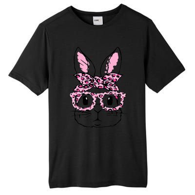 Funny Bunny Face Pink Leopard Glasses Happy Easter Day Great Gift Tall Fusion ChromaSoft Performance T-Shirt