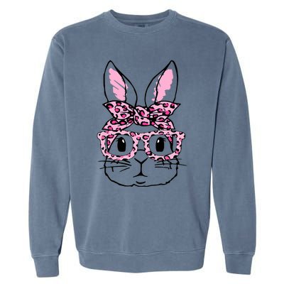 Funny Bunny Face Pink Leopard Glasses Happy Easter Day Great Gift Garment-Dyed Sweatshirt