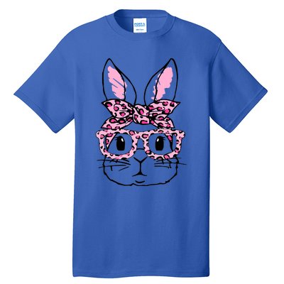 Funny Bunny Face Pink Leopard Glasses Happy Easter Day Great Gift Tall T-Shirt