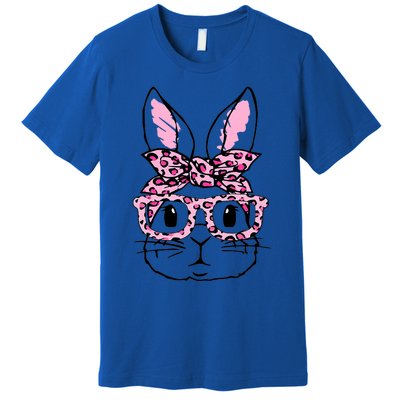 Funny Bunny Face Pink Leopard Glasses Happy Easter Day Great Gift Premium T-Shirt