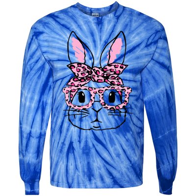 Funny Bunny Face Pink Leopard Glasses Happy Easter Day Great Gift Tie-Dye Long Sleeve Shirt