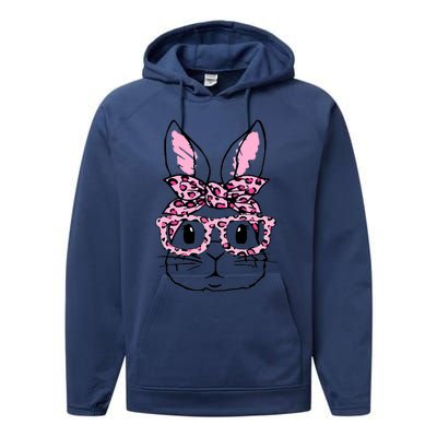 Funny Bunny Face Pink Leopard Glasses Happy Easter Day Great Gift Performance Fleece Hoodie